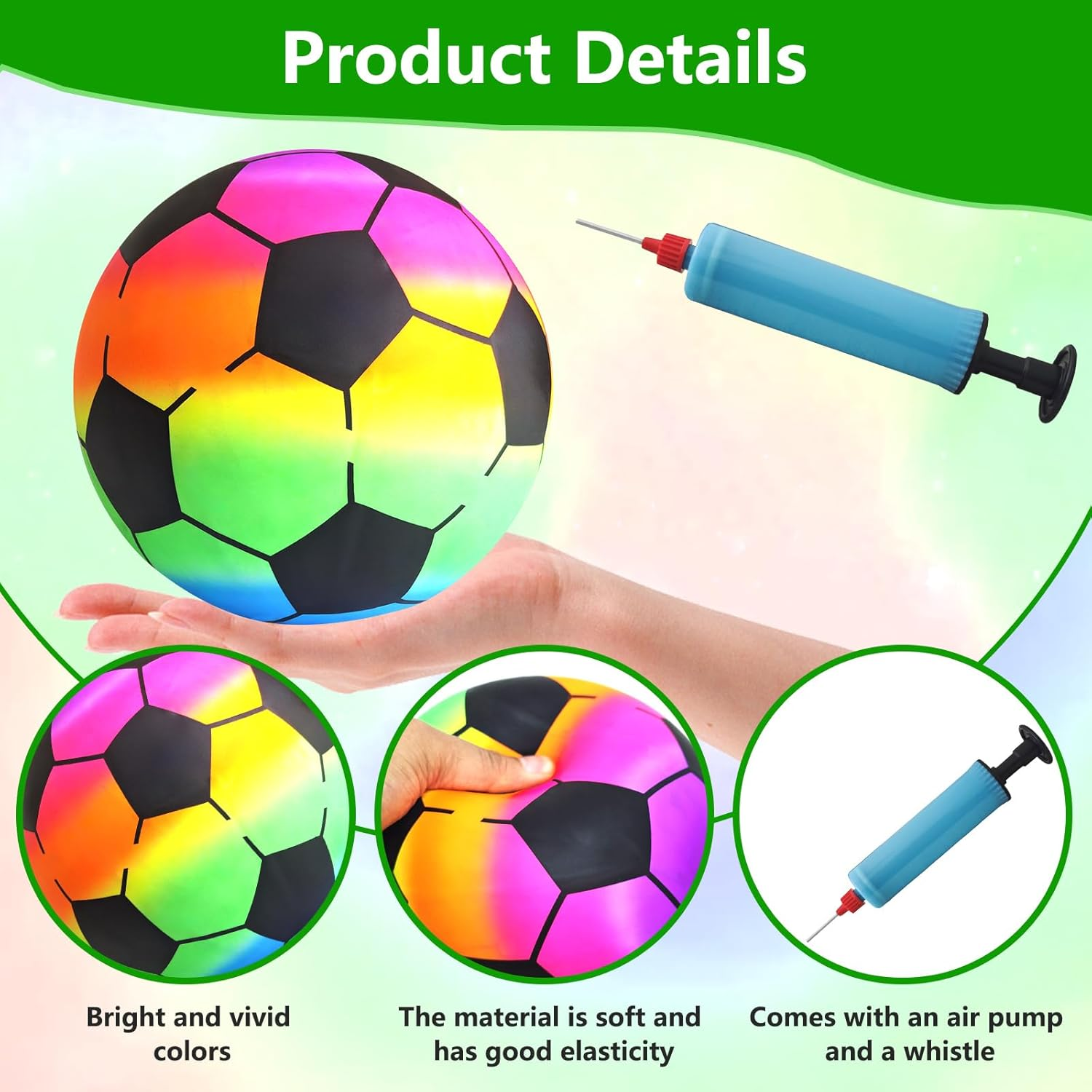 YIMETOP Pack of 4 Rainbow Ball Children, PVC Football Children and Adults, Inflatable Balls with Pump, 21 Cm Children'S Ball Rainbow Ball Water Ball, Football for Indoor and Outdoor Play Ball Children