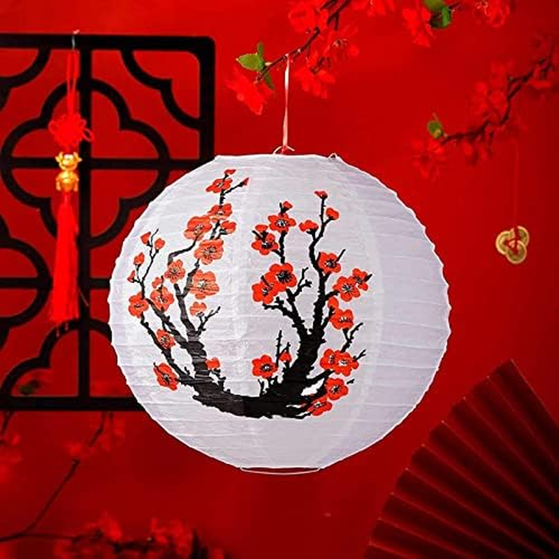 6 Pcs Chinese Japanese Paper Ball Lanterns，Cherry Blossom Lanterns Plum Blossom Lanterns Decorations for Shade Chinese Oriental Style Light Restaurant Wedding Party (Red Cherry Blossom) image number 1