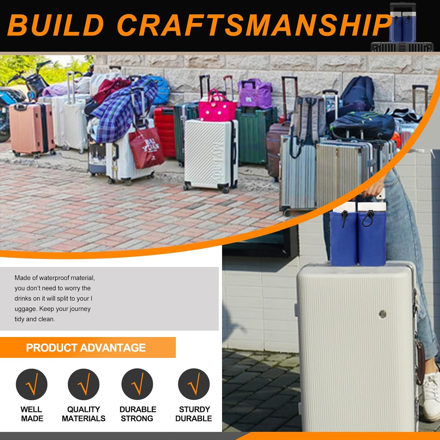 Rustark 1Pcs Black Luggage Travel Cup Holders for Suitcase Free Hands Universal Suitcase Drinks Holder Adjustable Luggage Accessories for Beverages Coffee Mug Gifts for Flight Attendants Travelers image number 5