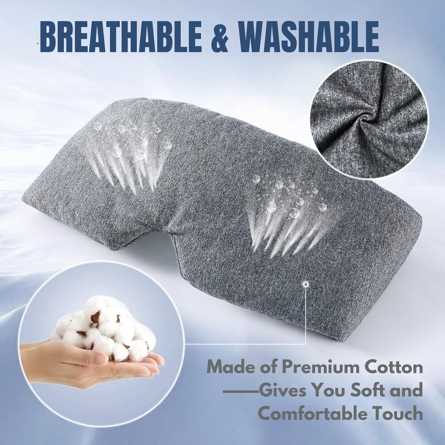 Cotton Sleep Eye Mask for Women Men - JOMWEN Upgrade Design Blackout, Soft Zero Pressure Grey Eyes Cover with Adjustable Velcro Strap for Side Sleeper Night Sleeping, Work Nap and Yoga image number 5