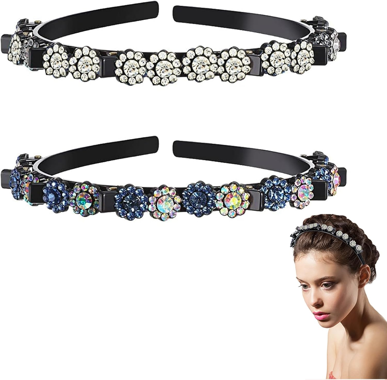 Ssyang 2 Pieces Hair Band with Twist Clip Hairstyle Aid Hair Band with Clips, Hair Twister Headband, Twist Clip Headband Girls Hair Accessories (White + Pink with Colour Gradient)