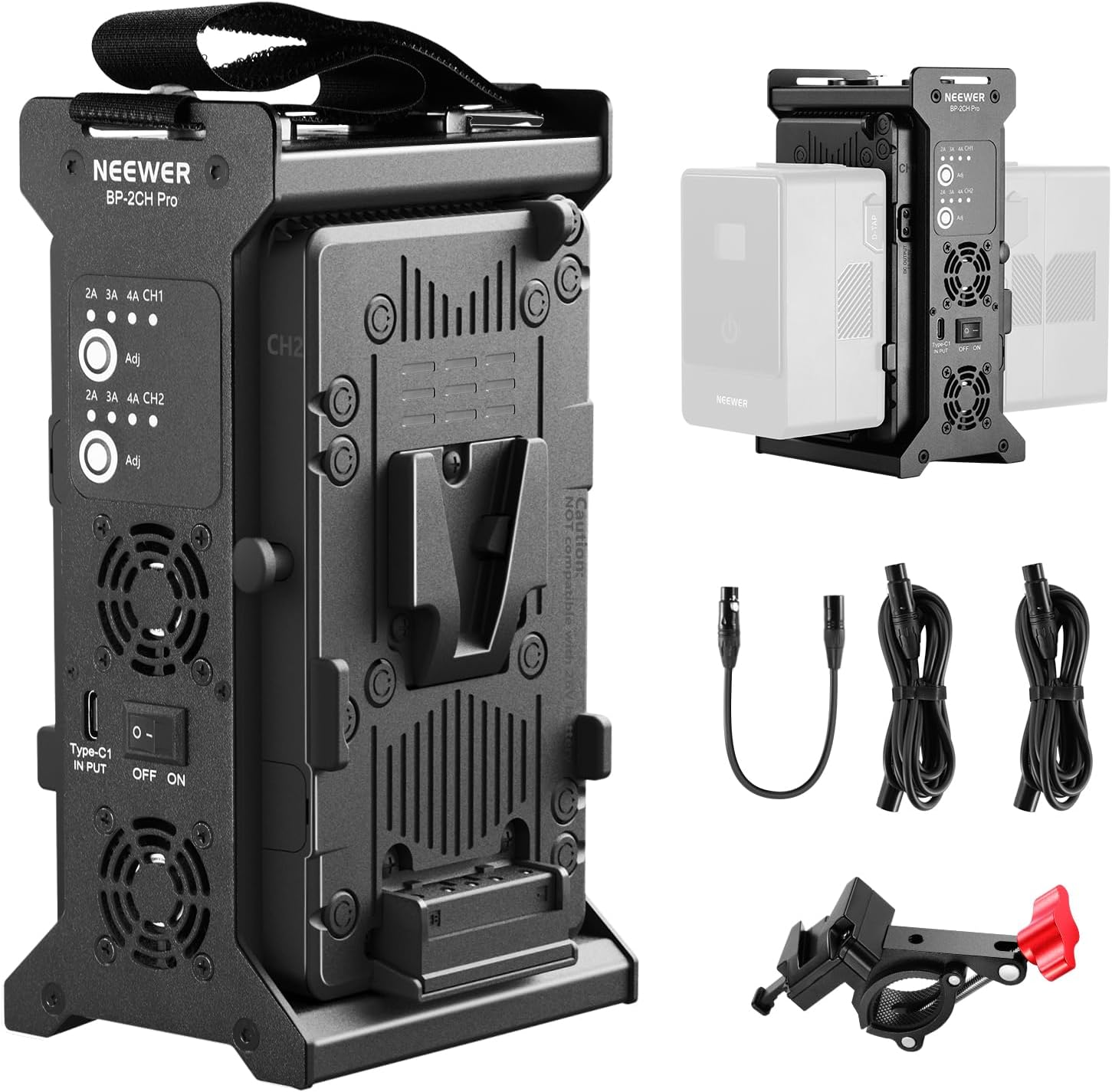 NEEWER V Mount Battery Charger Dual Channel with 100W PD USB C Fast Charging， DC 48V/DC24V/100W PD/D TAP Outputs， Multifunctional Metal Charger Compatible with Smallrig NEEWER PS099E VB99， BP-2CH Pro image number 5