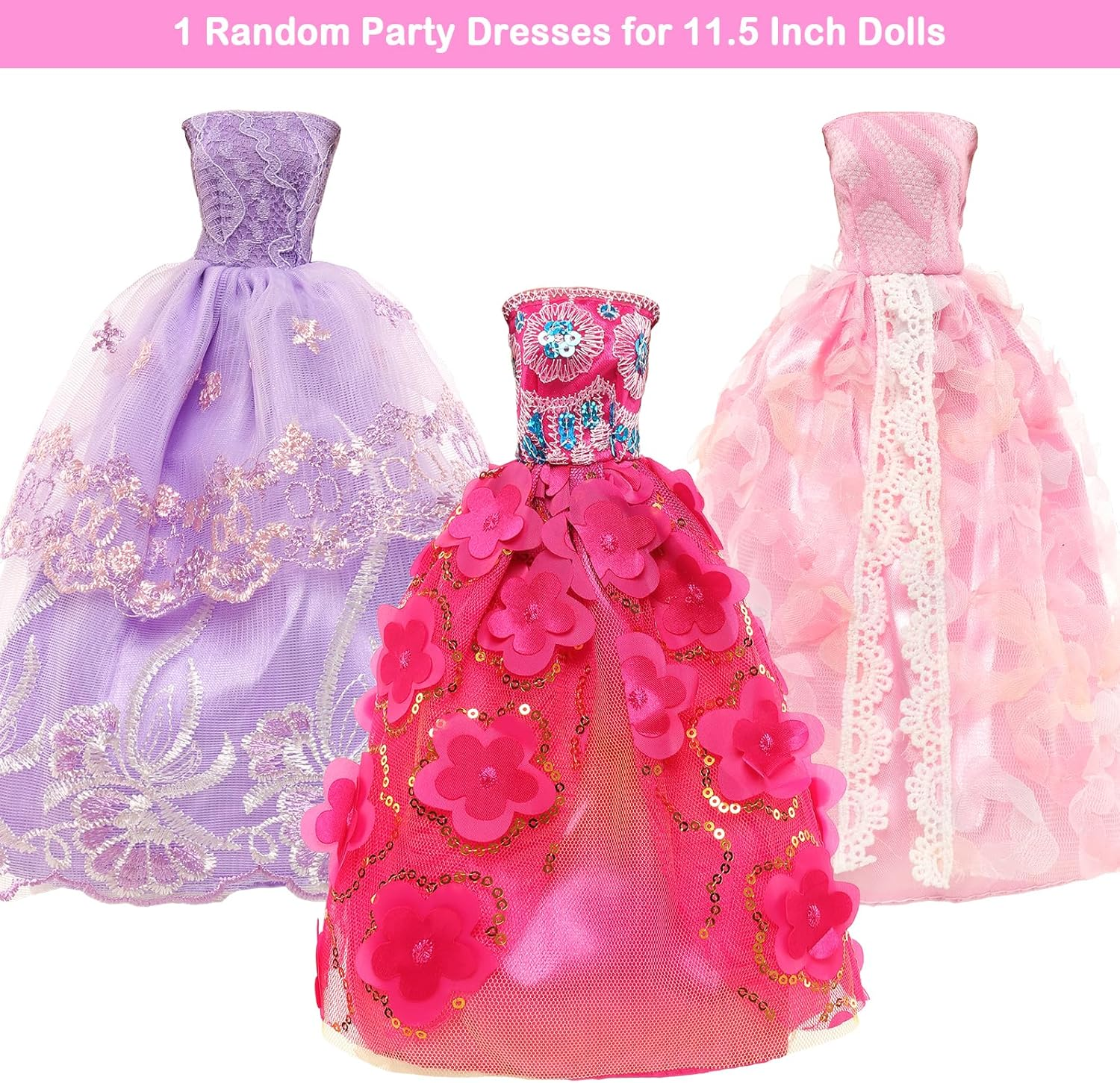 Barwa 12 Set Dresses Party Gown Sequin Fashion Dresses with 10 Shoes 9 Dressing up Accessories Clothes for 11.5 Inch Girl Doll image number 4