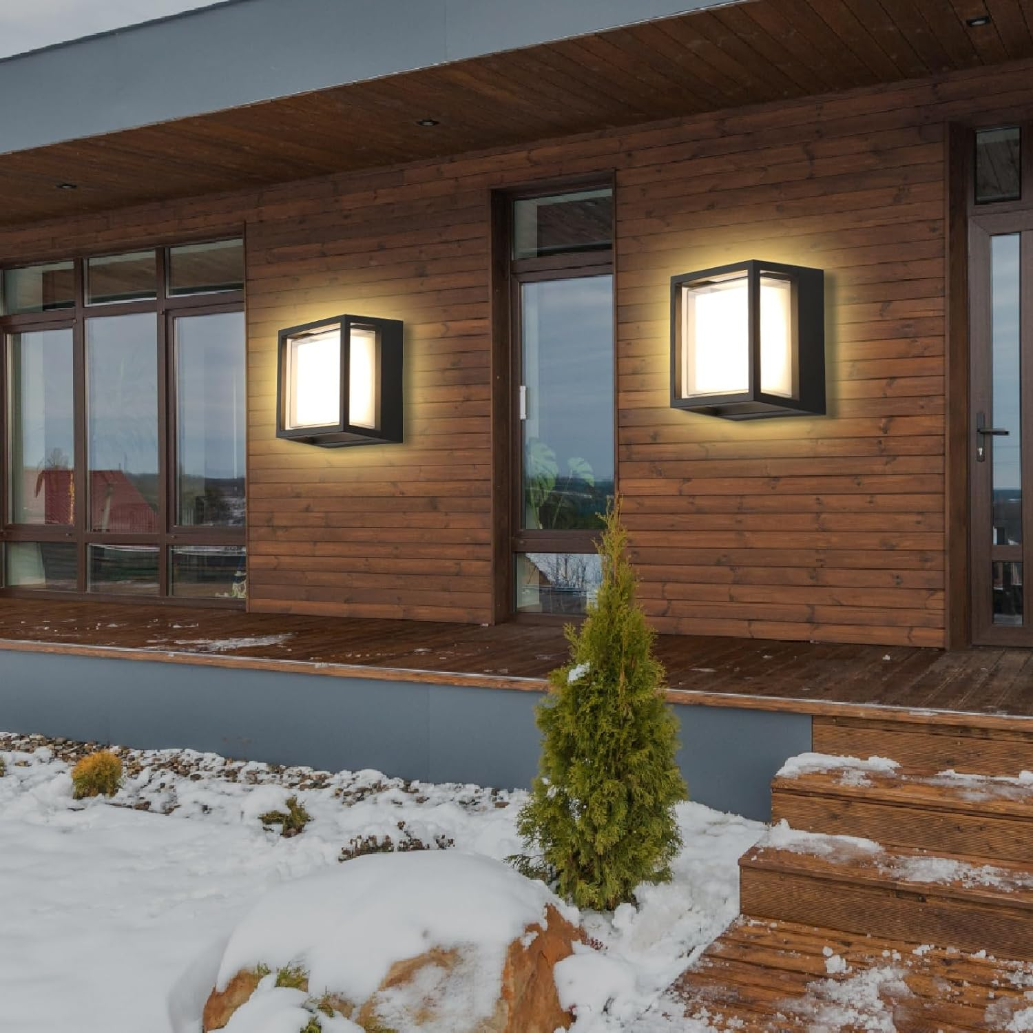 Square Ceiling Light Porch Light LED Flush Mount for Wall or Ceiling, Outdoor Wall Light for Patio Balcony Terrace, 3K Warm Light, 125W of Light, Matt Black Aluminum with PC Lens, Wet Location image number 5