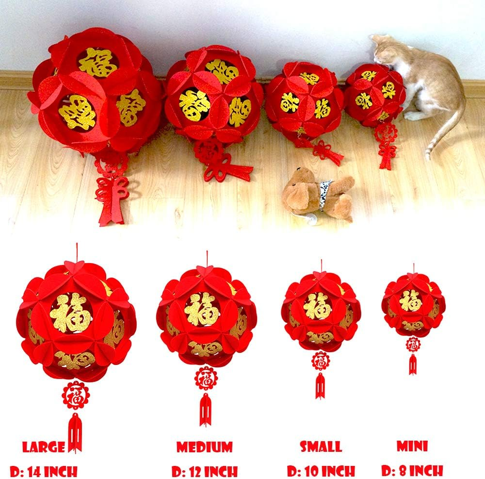 LOVENVOY Hydrangea Palace Lantern 2PCS Chinese New Year Decorations for Party Wedding Supplies Spring Festival Decorations Mid-Autumn Moon Festival Wedding Party Room Ornaments Gilt Red Lanterns image number 1