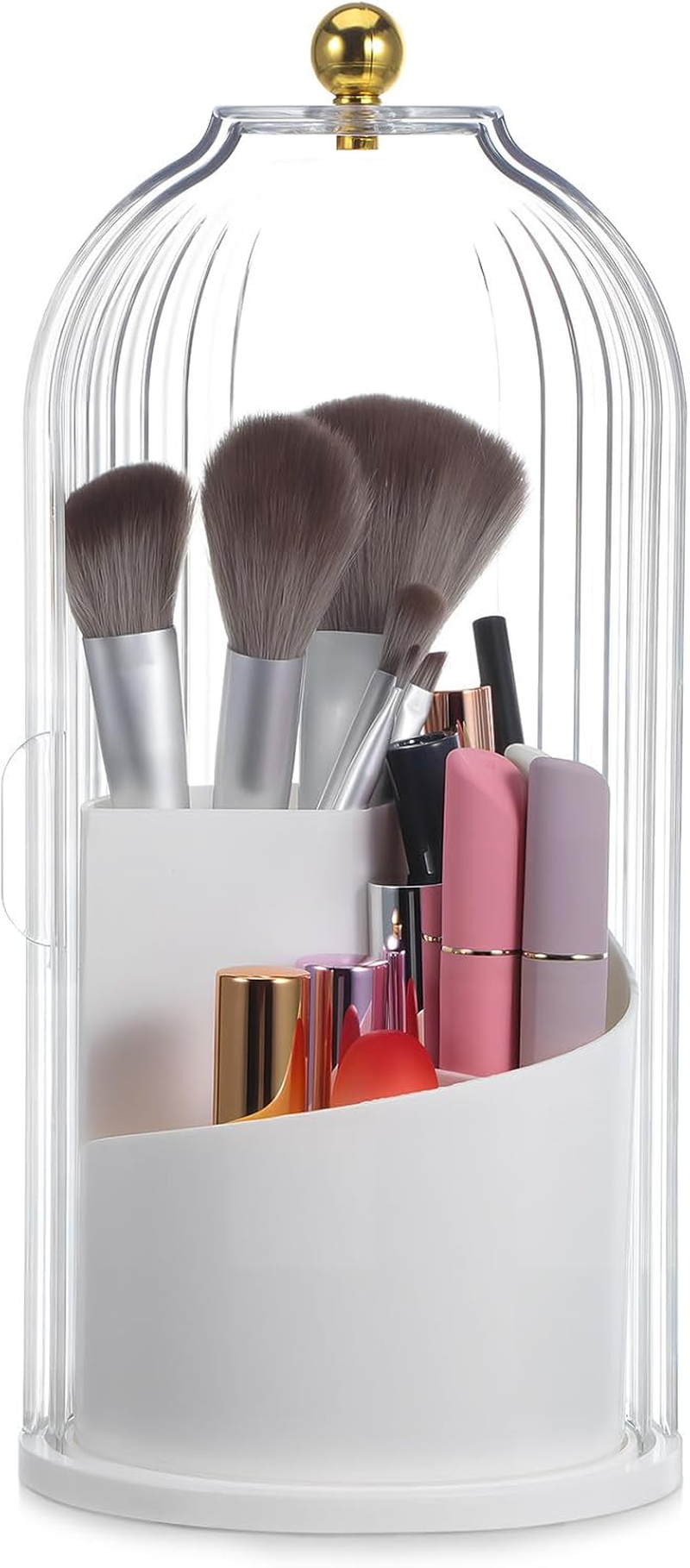 UKCOCO Rotating Makeup Brush Holder with Lid : Makeup Organizer for Vanity Dustproof Cosmetic Brush Organizer for Home Use, White, 9. 84 X 4. 92 X 4. 92 Inches image number 4