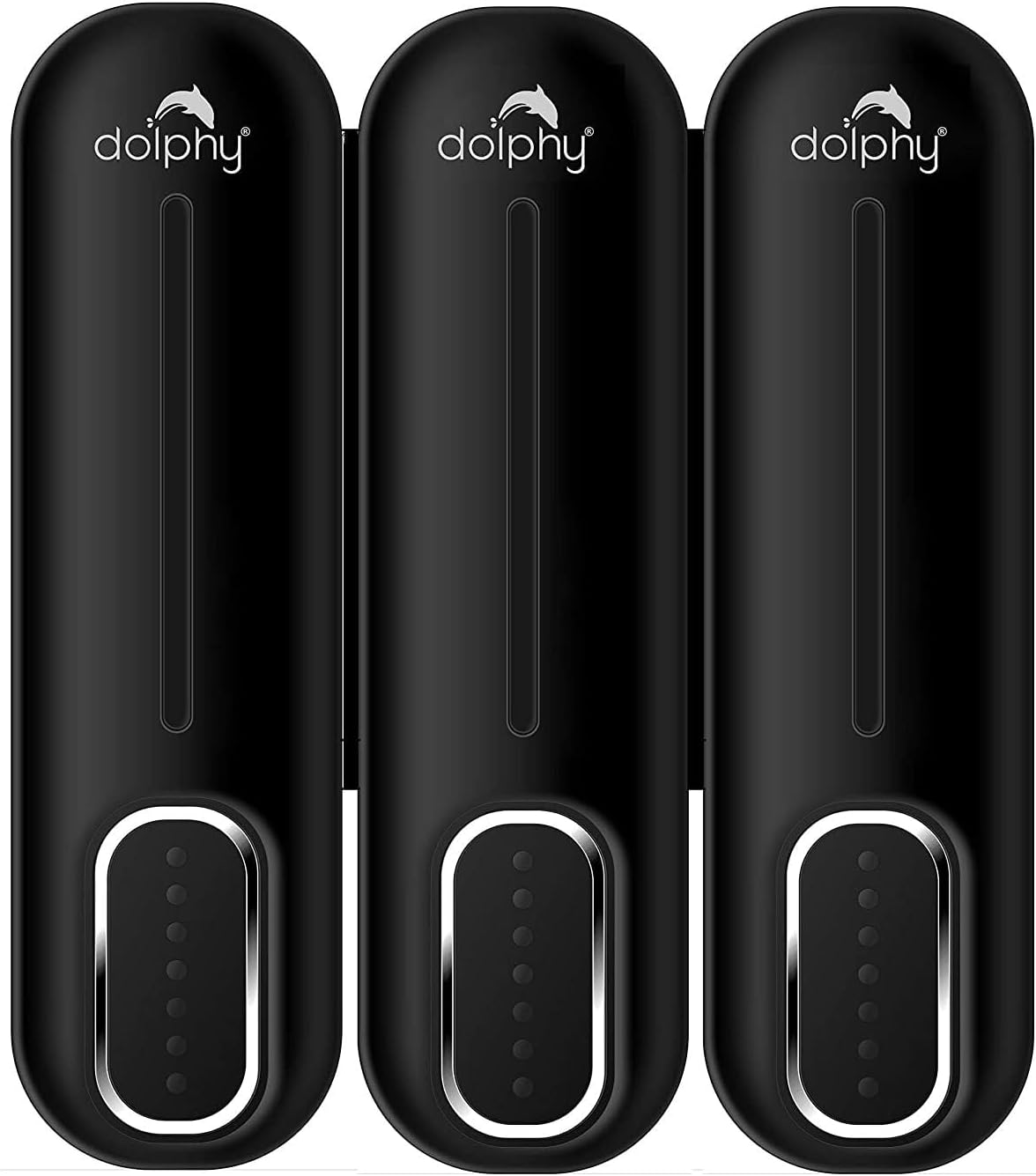Dolphy Soap Dispenser Set of 3 &ndash; 300ML Each, Black ABS Plastic, Wall Mounted with Push Button, Durable & Refillable, Ideal for Bathroom, Kitchen, Hotel & Commercial Use