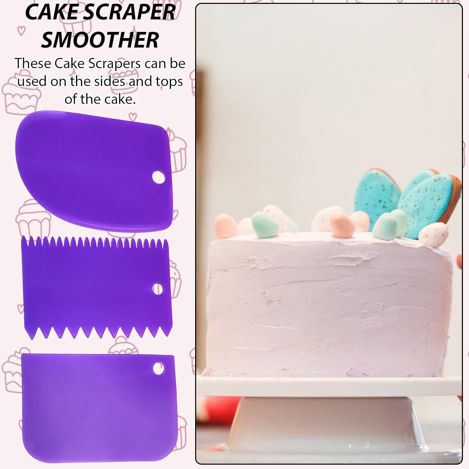 Cake Cutter, Adjustable Cake Leveler with Purple Baking Tools Set, 3-Piece Cake Slicer Kit for Uniform Cake Layers, 29 X 20 Cm Ideal for Home Bakers and Professionals