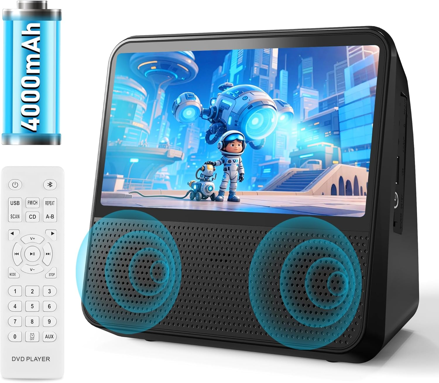 SHIWAKOTO Portable DVD Player with 7" Screen, Rechargeable DVD Players for Kids, Car Video, Eye-Protect Outdoor Indoor Video Machine, Black image number 3