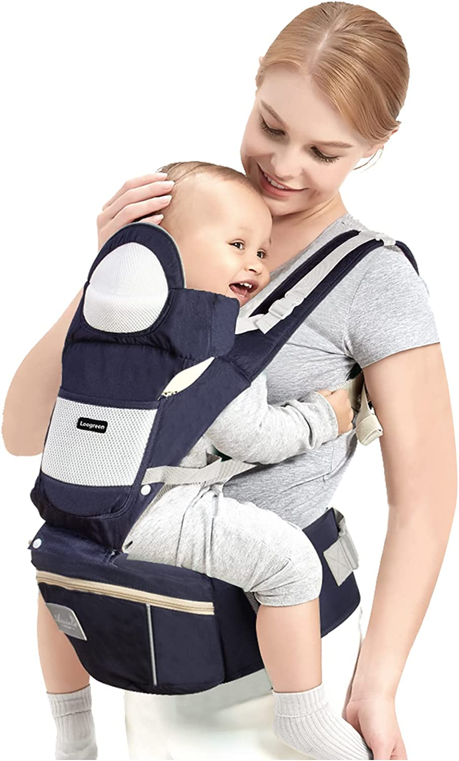 Leogreen Baby Convertible Carrier with Hip Seat, Adjustable Wrap Sling & Lumbar Support, for Front Facing and Back Carry Newborn Toddler, Dark Blue image number 1