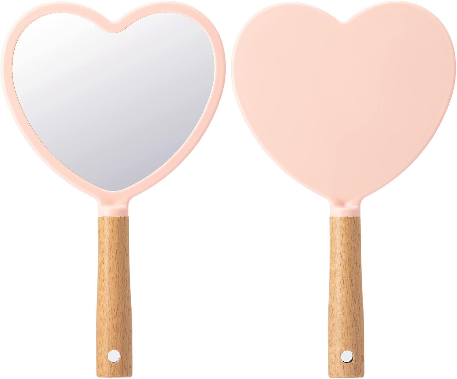 YEAKE Hand Held Mirror with Handle for Makeup,Small Cute Wood Hand Mirror for Shaving with Hole Hanging Single-Sided Portable Travel Vanity Mirror for Men&Women(Square,Pink,1Pack)