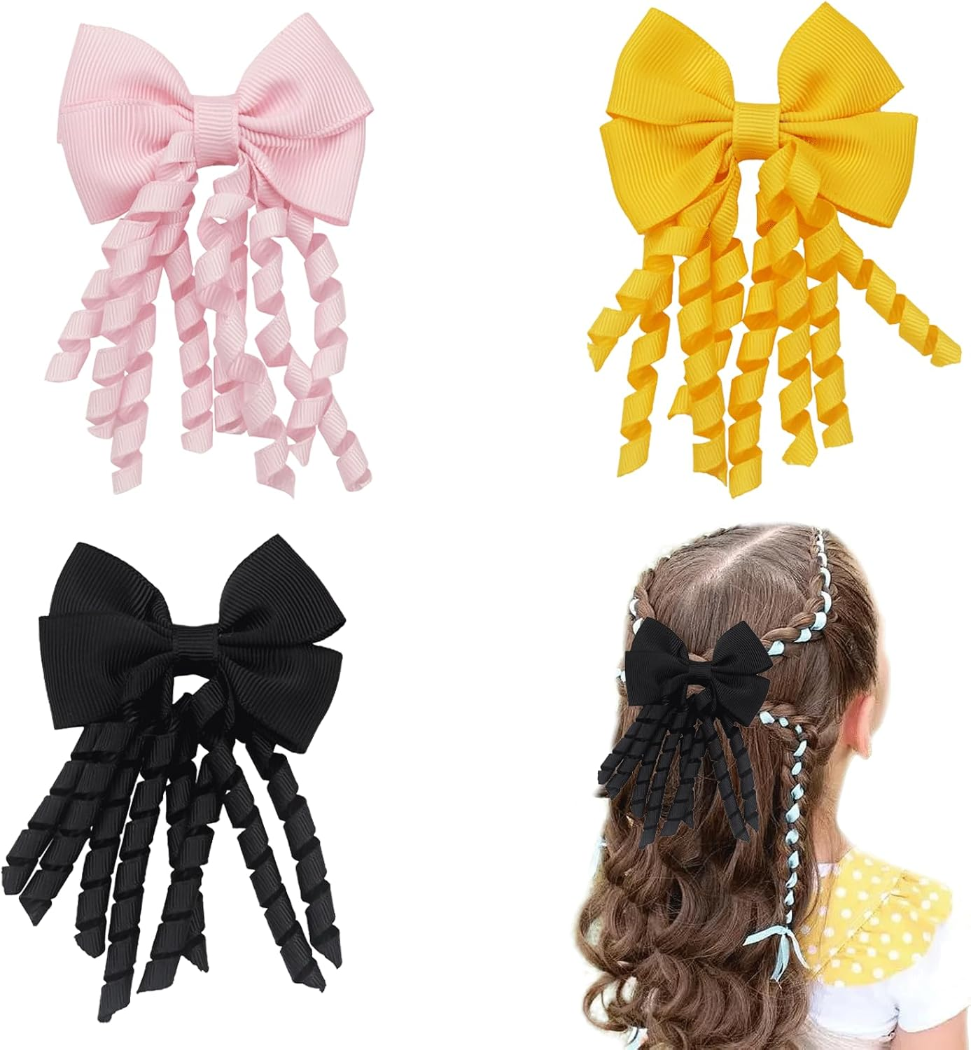 AYNKH Hair Bow, Spiral Snakes, Double Bow with Spiral Bangs, French Bow Flutter Hair Clip, School Hair Accessories for Girls and Women, Suitable for School, Prom image number 6