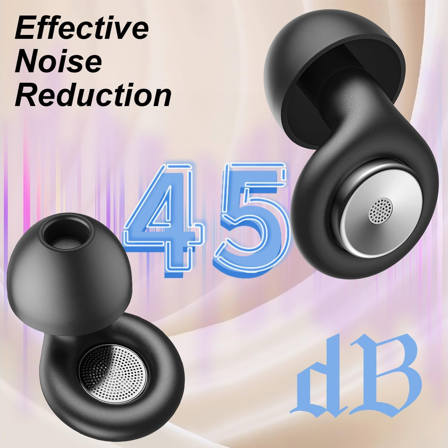 Flexible Silicone Sleep Ear Plugs, 45Db Noise Reduction - Reusable Hearing Protection for Sleep, Custom Fit with 8 Tips (XS/S/M/L) & Case, Soft Comfort for Concerts, Snoring, Travel, Study - Black image number 4