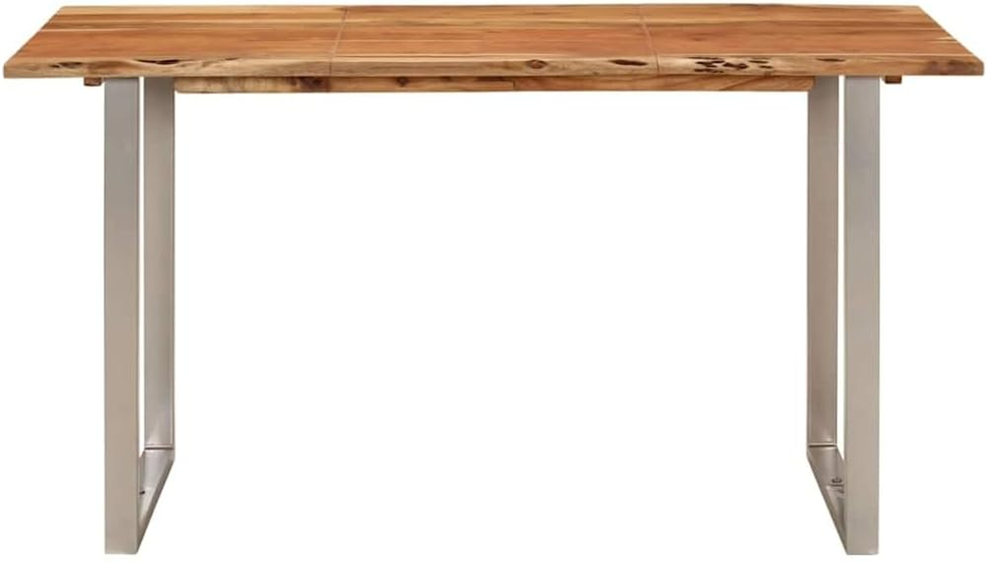 'Vidaxl Solid Acacia Wood Dining Table with Steel Legs - Rectangular Dining Room Table in Beautiful Brown and Silver Tone - Industrial Style image number 6