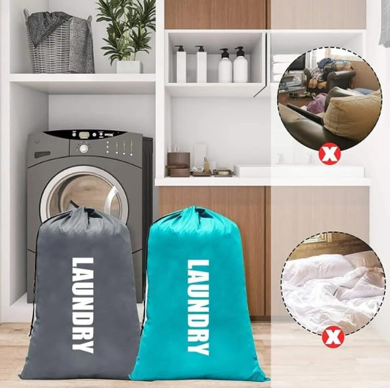 YC-GREHUN 3Pcs Large Oxford Fabric Laundry Bag with Drawstring Ideal for Laundry, Travel & Organisation （Green, Gray, Red） image number 3