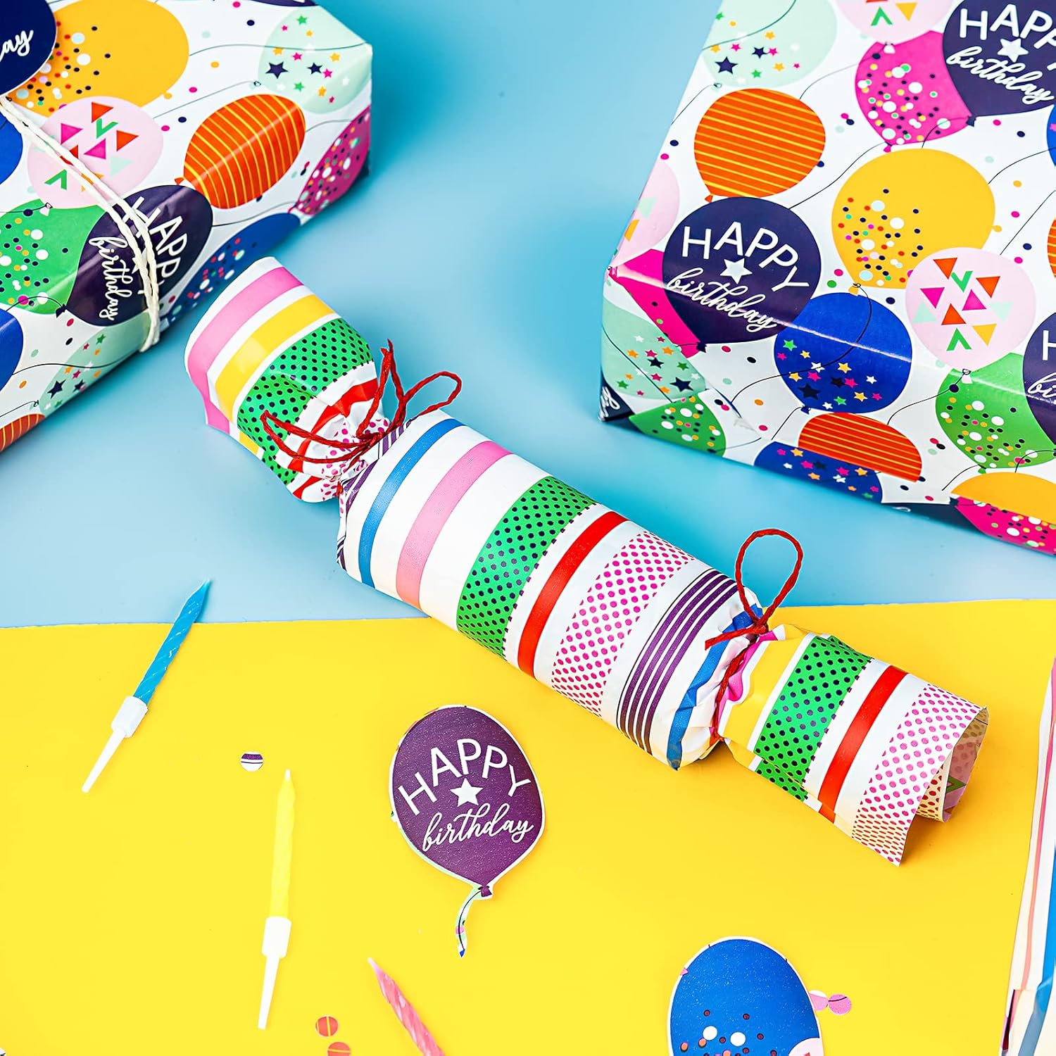 WRAPAHOLIC Birthday Reversible Wrapping Paper - Mini Roll - 17 Inch X 33 Feet - Colorful Balloon with Confetti Design for Birthday, Holiday, Party, Baby Shower image number 1