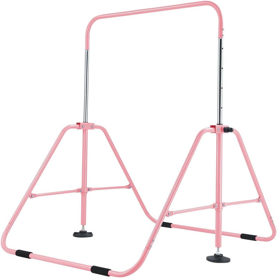Genki Expandable Gymnastics Bars, Adjustable Height Gymnastic Horizontal Bars,Junior Climbing Frame Training Bar Children Folding Training Monkey Bars for Kids,Pink&hellip;