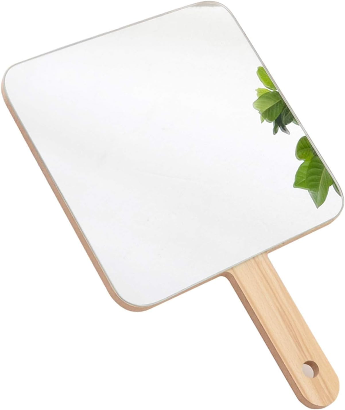 Handheld Travel Mirror with Handle, Dressing Table Mirror, Wood Handheld Plain Mirror, Square and Round, Cosmetic Salon Makeup Hand Mirror for Professional Barbers and Hairdressers,1919Cm image number 1