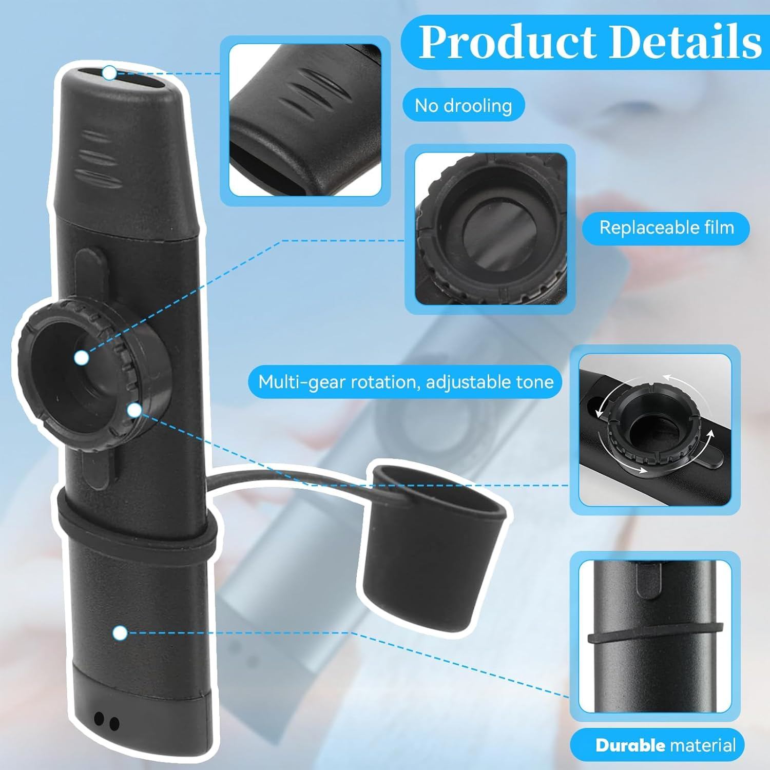 Professional ABS Kazoo, Premium Musical Instrument with Adjustable Pitch for Ceremonies, Parties & Performances - Easy to Play Kazoo for Beginners & Musicians with Clear Sound (Black) image number 5