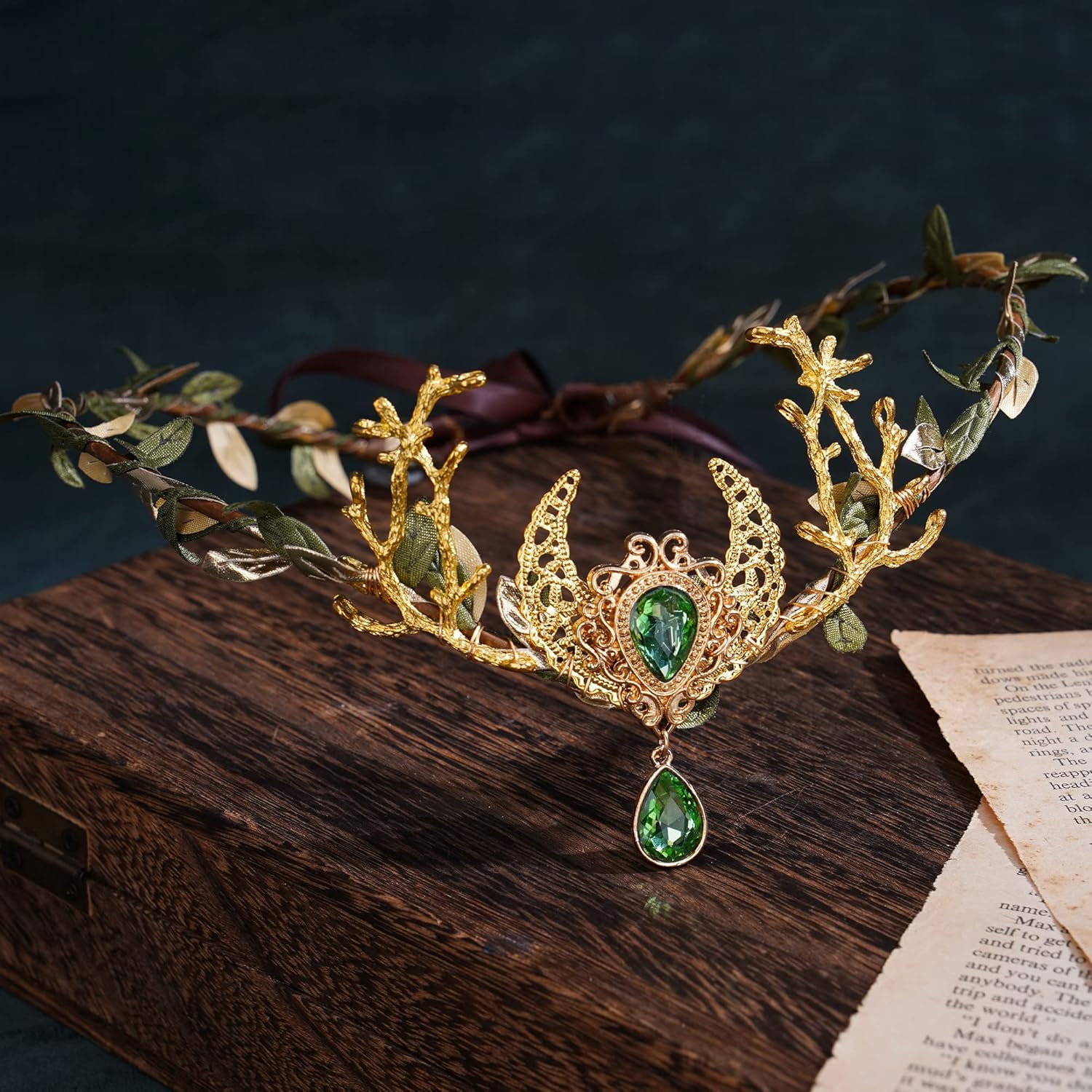 MOSTORY Elfenkrone F&uuml;r Waldfee Kost&uuml;m Damen, Walefee Elfen Schmuck Mit Moon F&uuml;r Cosplay Karneval image number 4