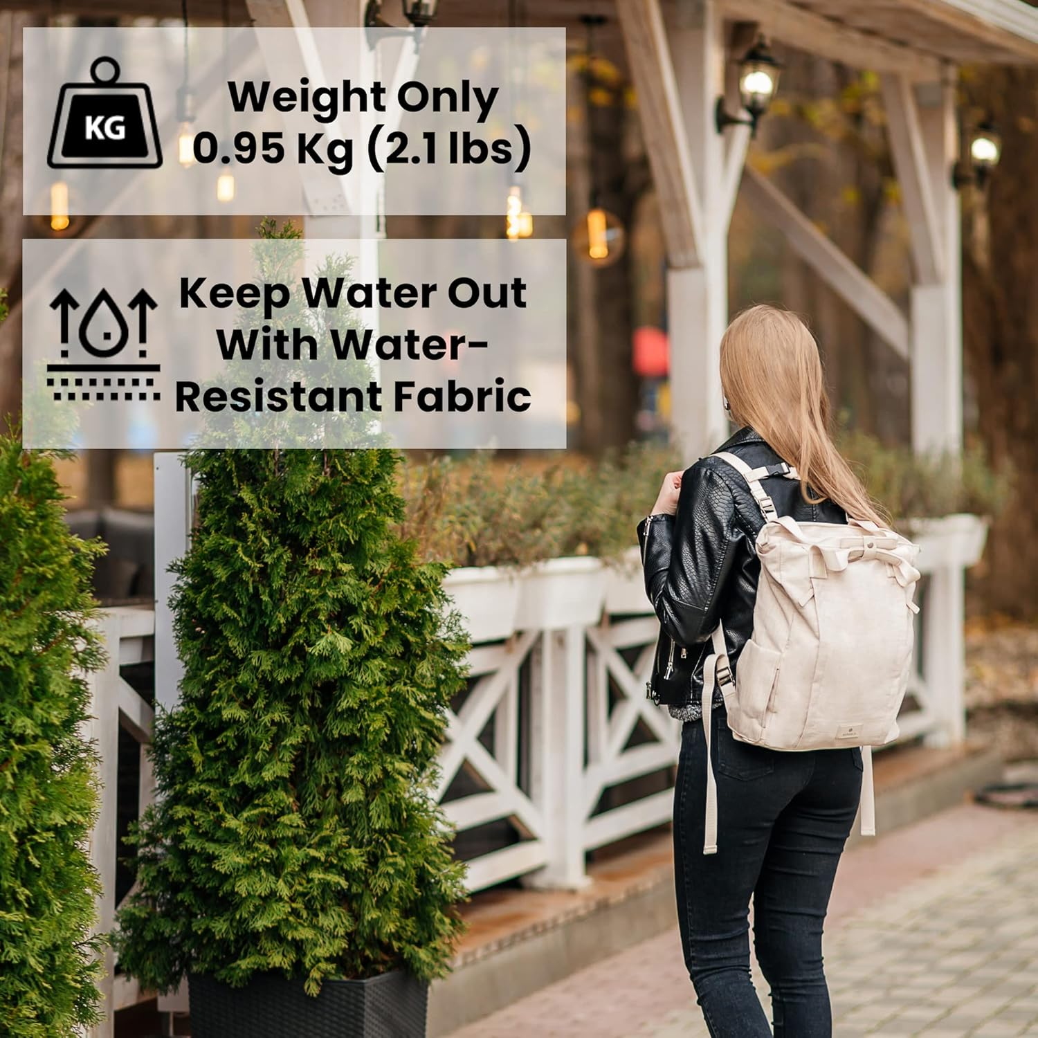 Nordace Siena II Totepack Travel Backpack for Men & Women with USB Charging Port, Water Resistant - Bookbag for Everyday - Beige image number 3