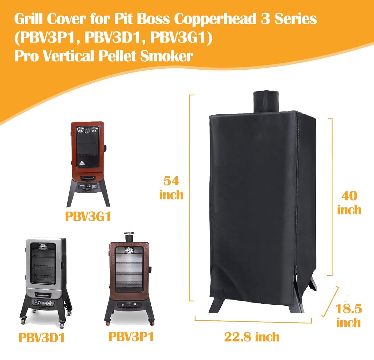 Pellet Smoker Cover for Pit Boss PBV3P1 3 Series Vertical Pellet Smoker, 600D Heavy Duty Waterproof UV Resistant Cover 73551, Zipper Design, Outdoor Barbeque Grill Accessories image number 4