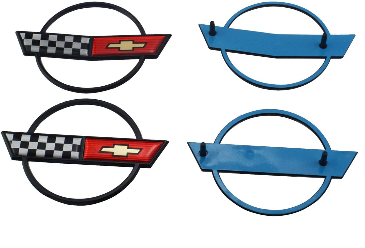Pair Set C4 Corvette Gas Fuel Lid Emblem Cross Flag Front Nose and Rear Badge Nameplate Sticker Replacement for 1984-1990 Corvette