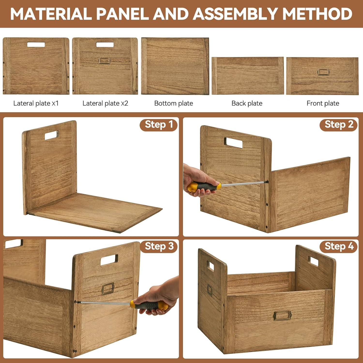 KIRIGEN Vinyl Record Storage Organizer Crate Wooden Storage Organizer Box Hold up to 80 Record and LP Dark Brown CDH-DBR - Dark Brown image number 6