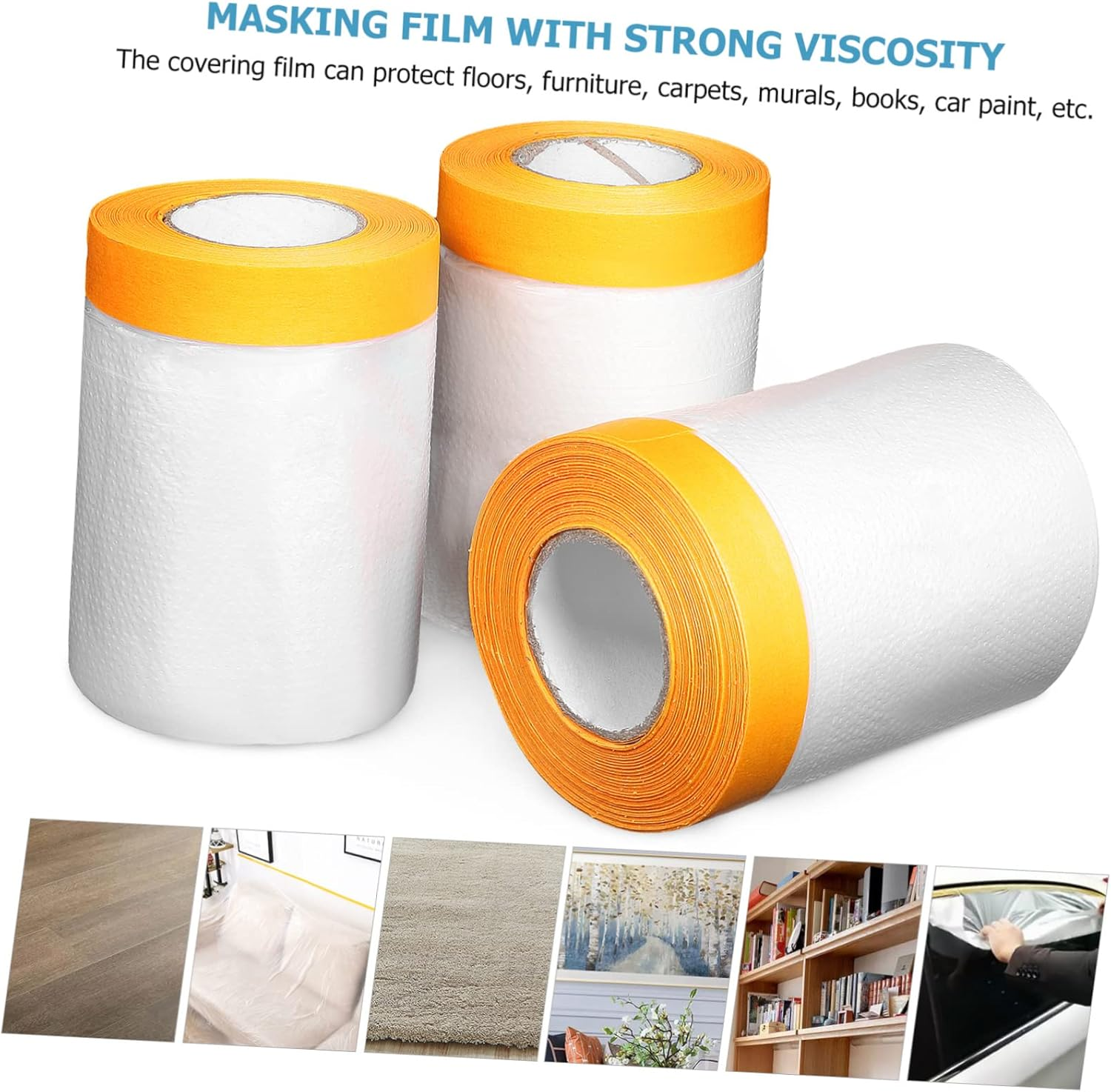 6Rolls Self-Adhesive Masking Tape Film Covering Films for Art Painting Automotive Furniture Protection image number 5
