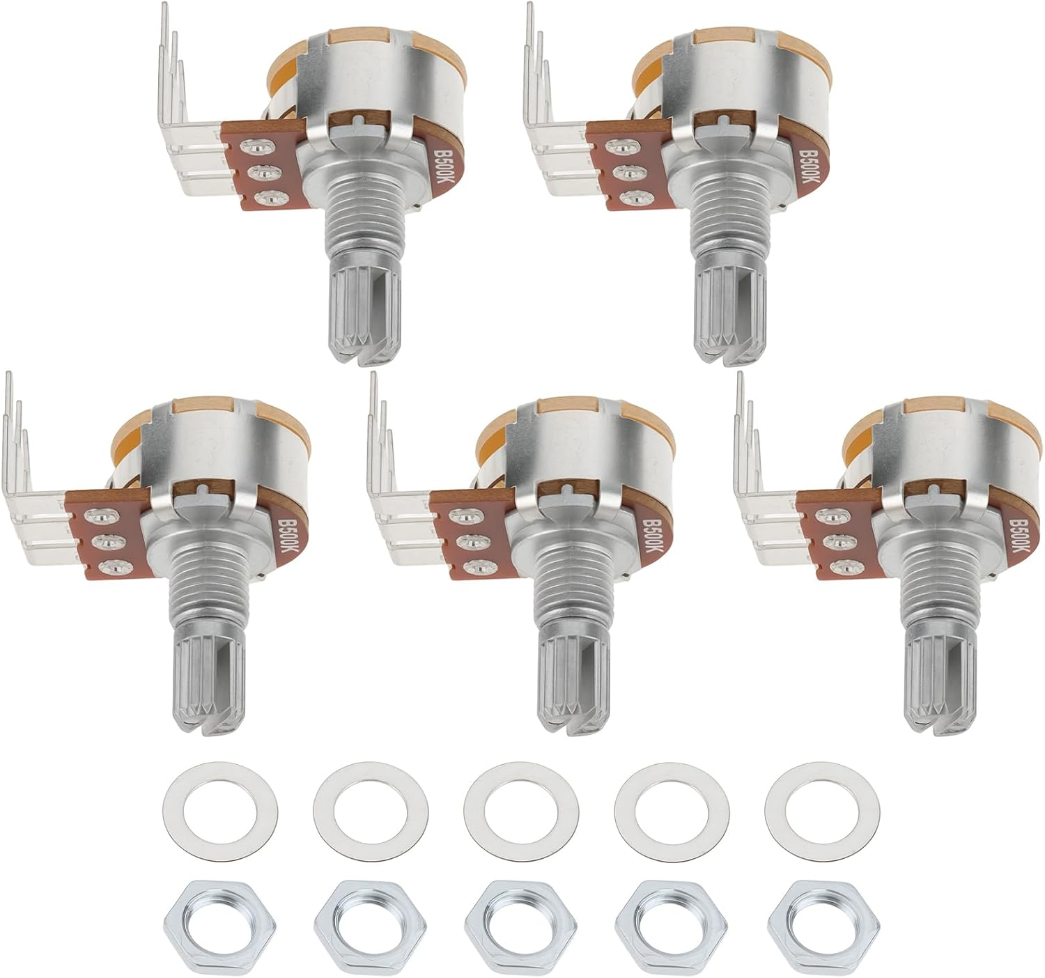 Be in Your Mind 5Pcs B500K 500K Three Terminal Angled Linear Potentiometer for Audio Adjustment Power Amplifier Equipment with Washers and Nuts image number 3
