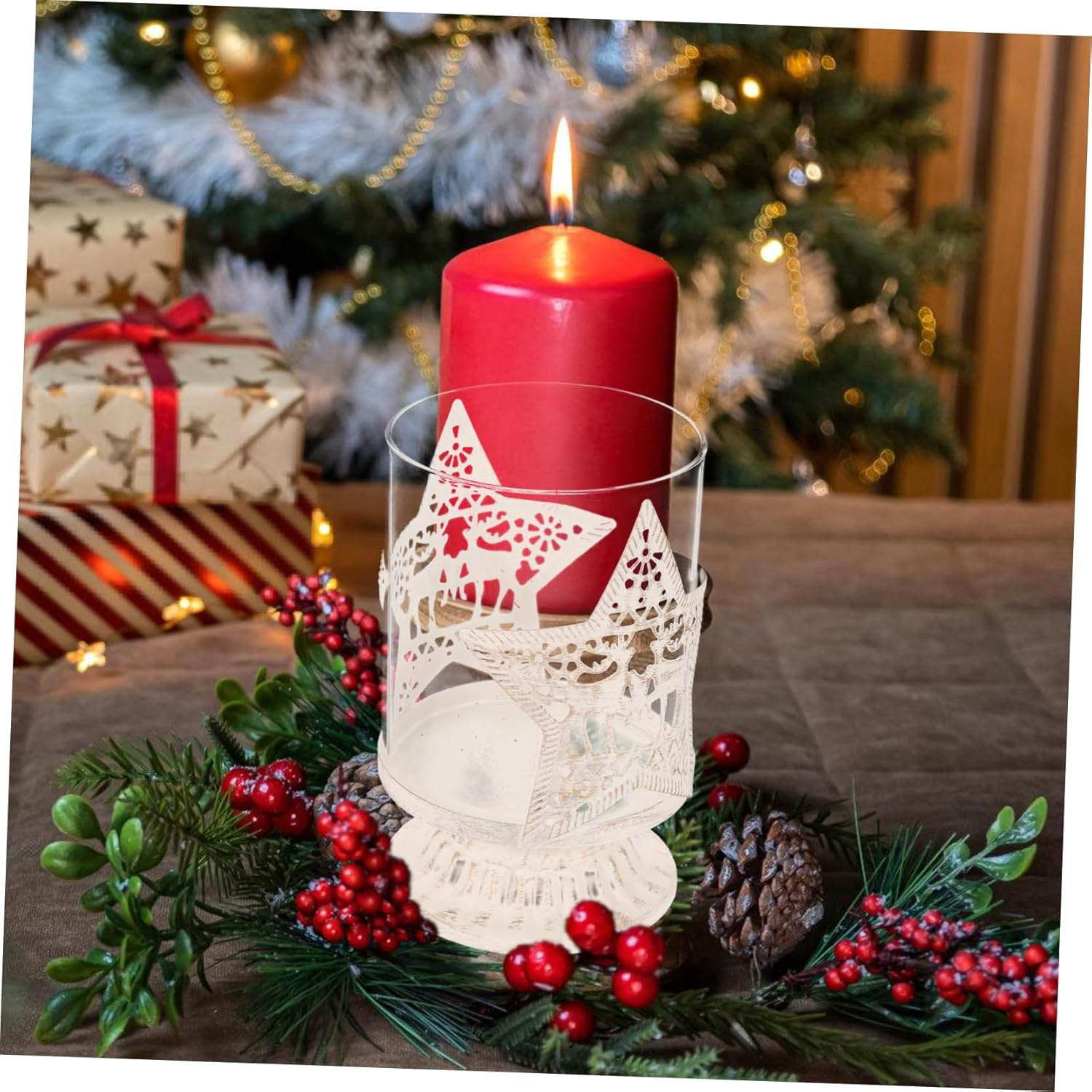 Beatifufu 2Pcs Elegant Christmas Deer Ornament Candlestick Holder Decorative Desktop Decoration for Housewarming