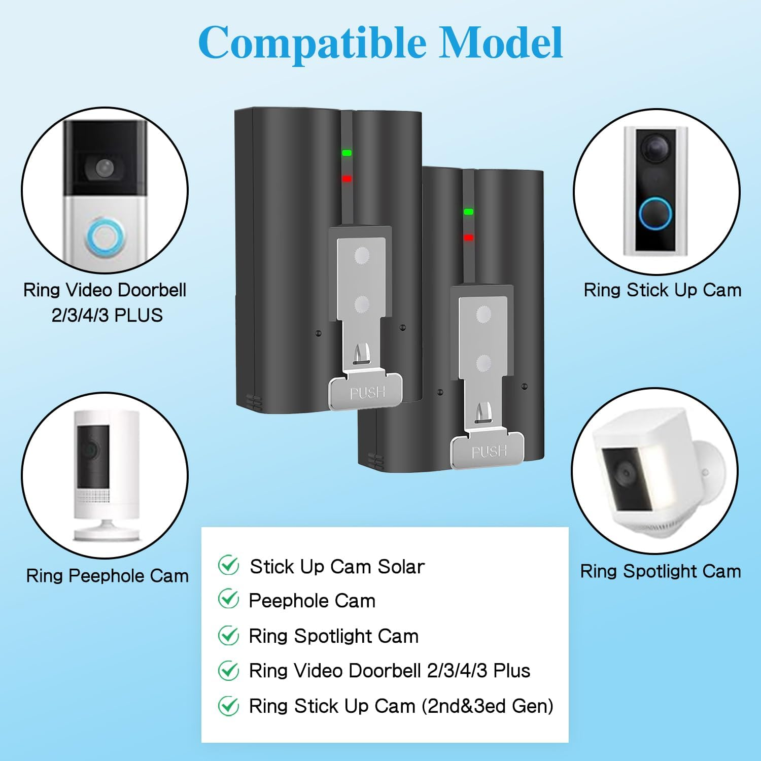 Tectra 2-Pack Replacement for Ring Doorbell Battery, 7000Mah Rechargeable Ring Camera Battery with Charger Station Compatible with Ring Video Doorbell 2/3/3Plus/4, Stick up Cam and Spotlight Cam image number 2