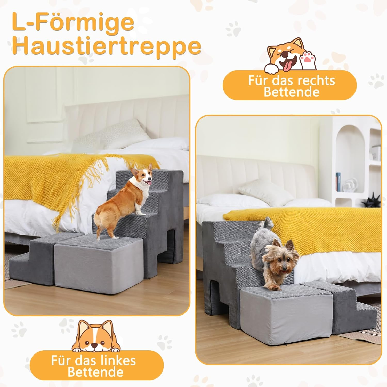 A.FATI Dog Stairs for Bed 60 Cm High, 5 Steps Dog Ramp for Box Spring Bed, Non-Slip Pet Stairs 60 Cm High for Small/Injured Dogs, Cats, Cat Stairs for Old Cats, Colour in Grey image number 6
