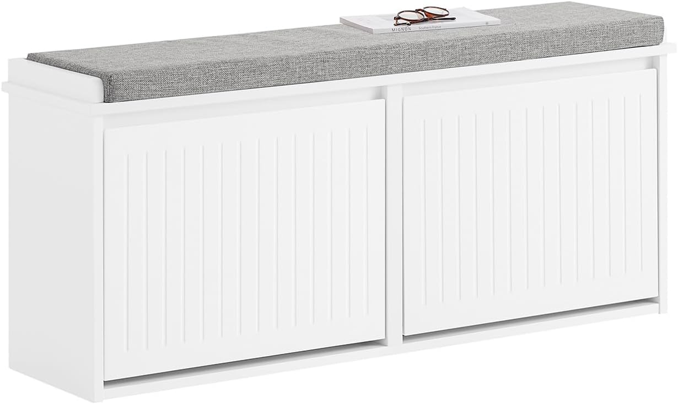 Sobuy Hallway Bench Shoe Cabinet with Seat Cushion and 2 Flip-Drawers FSR98-XL-W image number 6