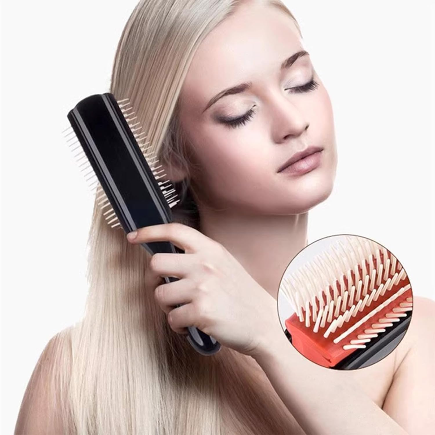 9-Rows Cushion Nylon Bristle Hair Brush Women Men Curly Wet or Dry Hair Classic Detangling Brushes for Separating Shaping Defining Curls Blow-Drying Styling Detangling