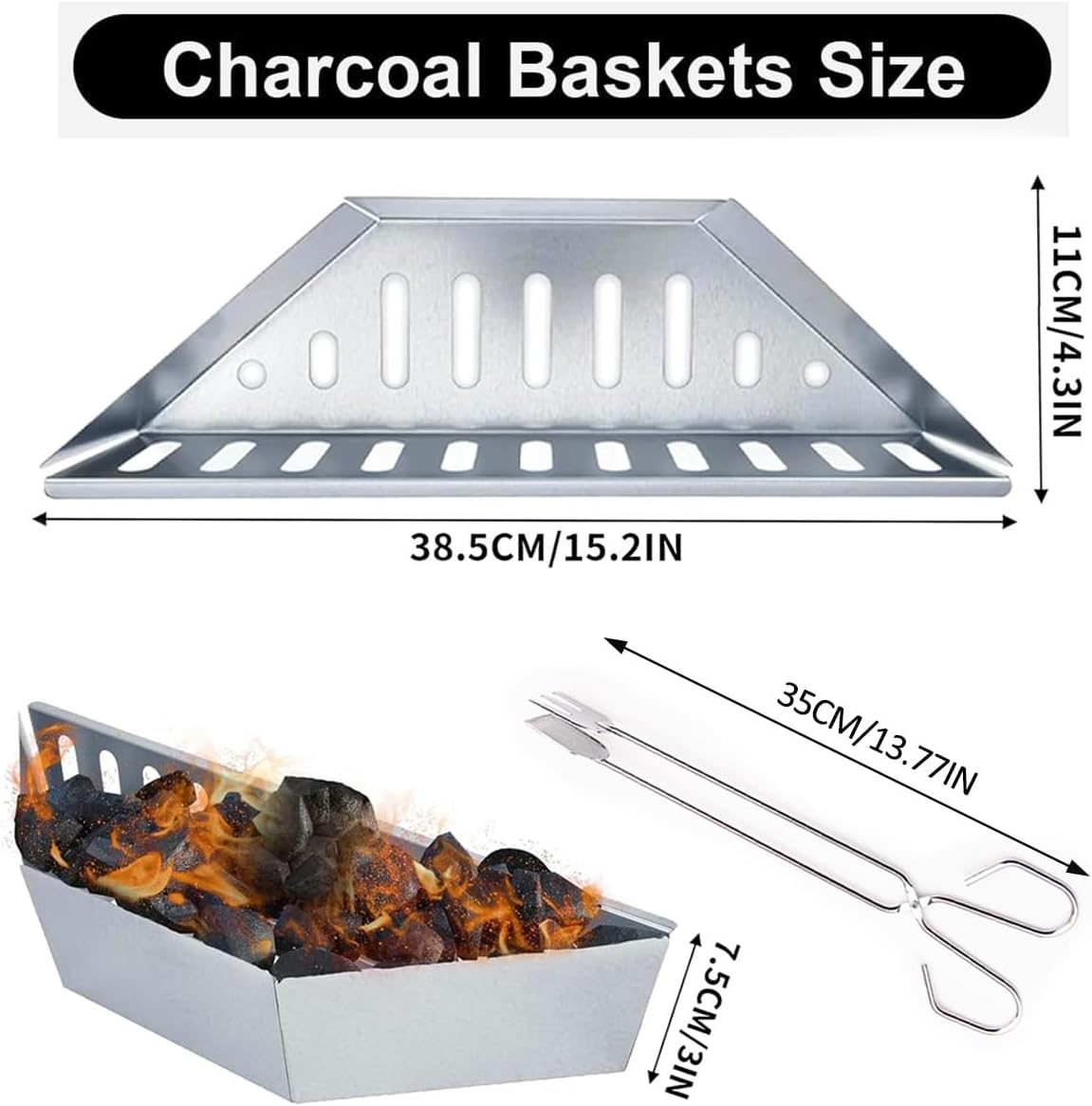 2 Pcs Charcoal Basket, Stainless Steel 0.8Mm Thick Charcoal Rack, Charcoal Tray, Charcoal Tray for Grilling,Suitable for Charcoal Balls and Wood Chips,Fits Most Barbecues and Most Kettle Grill image number 5