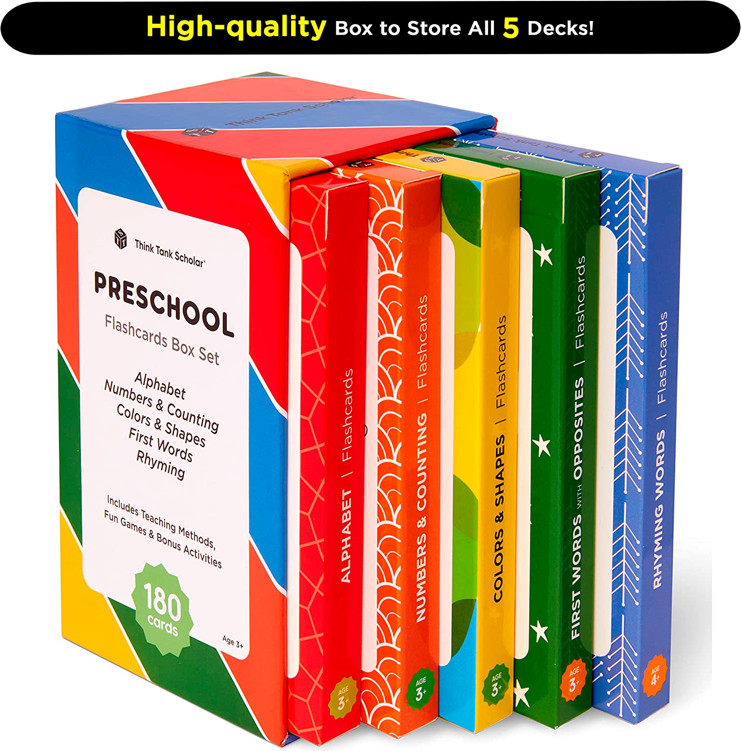 Preschool Flash Cards Learning Bundle - Alphabet, Numbers, Colors, Shapes, First Words, & Rhyming for Toddlers Ages 2-6 image number 2