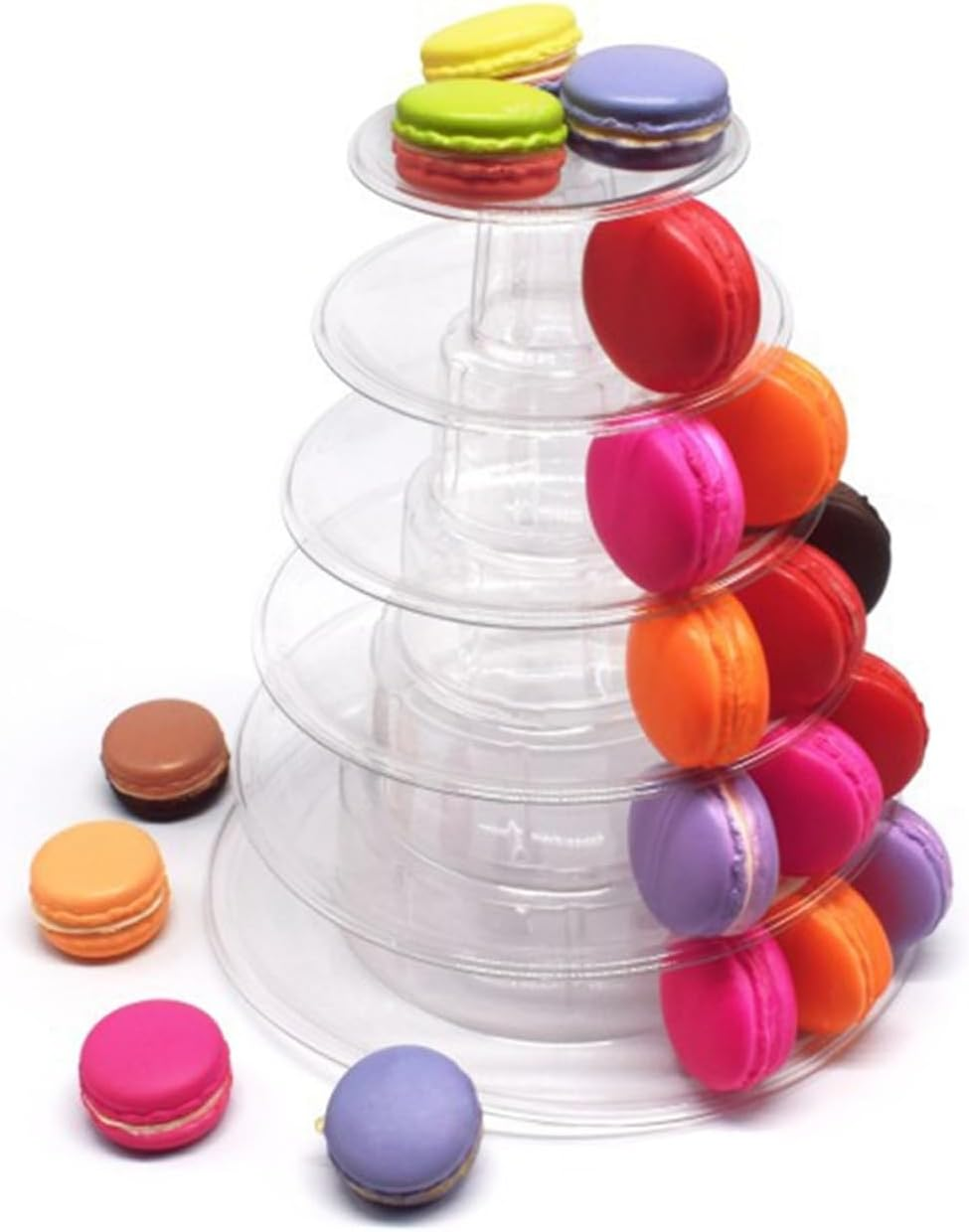 XUNQUCOM 6 Tier Plastic round Cake Stand Macaron Tower, Cupcake Dessert Display Stand Pastry Food Display for Wedding Baby Shower Birthday Decor image number 2