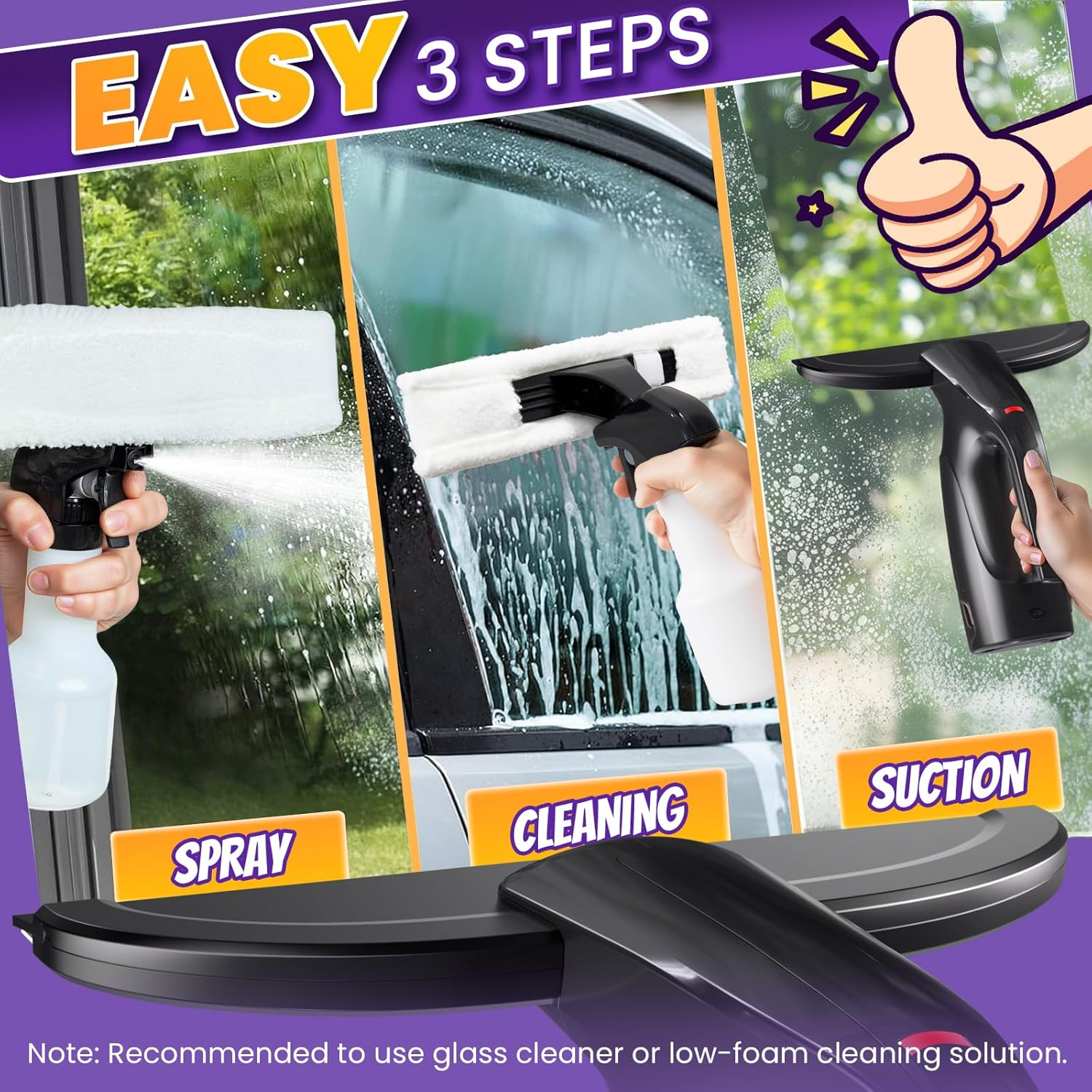 HEY BANK Cordless Window Cleaner Vacuum - Electric Glass Window Vac Squeegee Tool Set, Power Spray Cleaning Machine with Spray Applicator & Microfibre Cloth for Mirrors, Showers,Tiles & Countertops image number 3