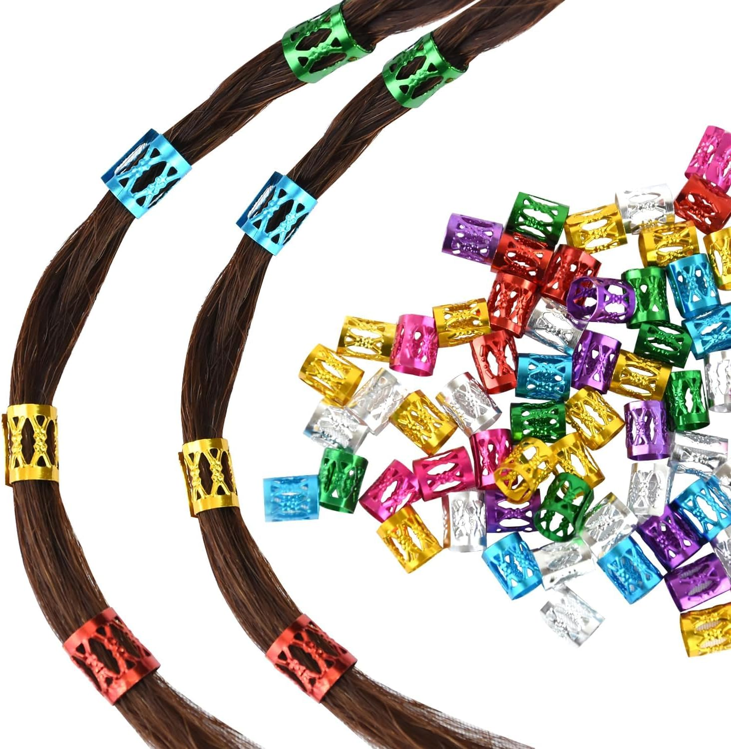 150 Pieces Dreadlocks Beads Aluminum Hair Rings for Braids Hair Clips Braiding Ring Metal Cuffs Hair Jewelry for Braids Accessories image number 4