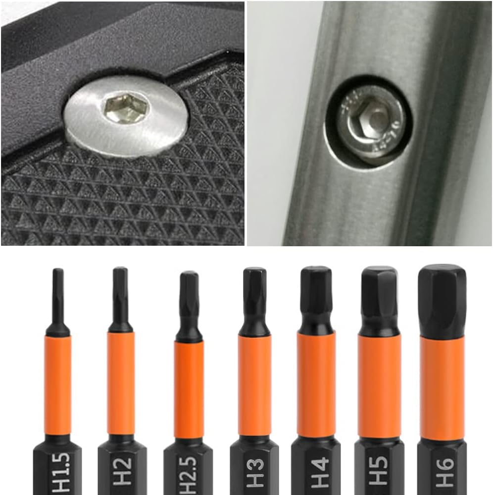 Saipe 7Pcs Magnetic Allen Wrench Drill Bit Set H1.5-H6 Metric Impact Hex Head Screwdriver Bit Set 1/4 Inch Hex Shank Hex Bits Set S2 Steel (2 Inch / 50Mm Length)