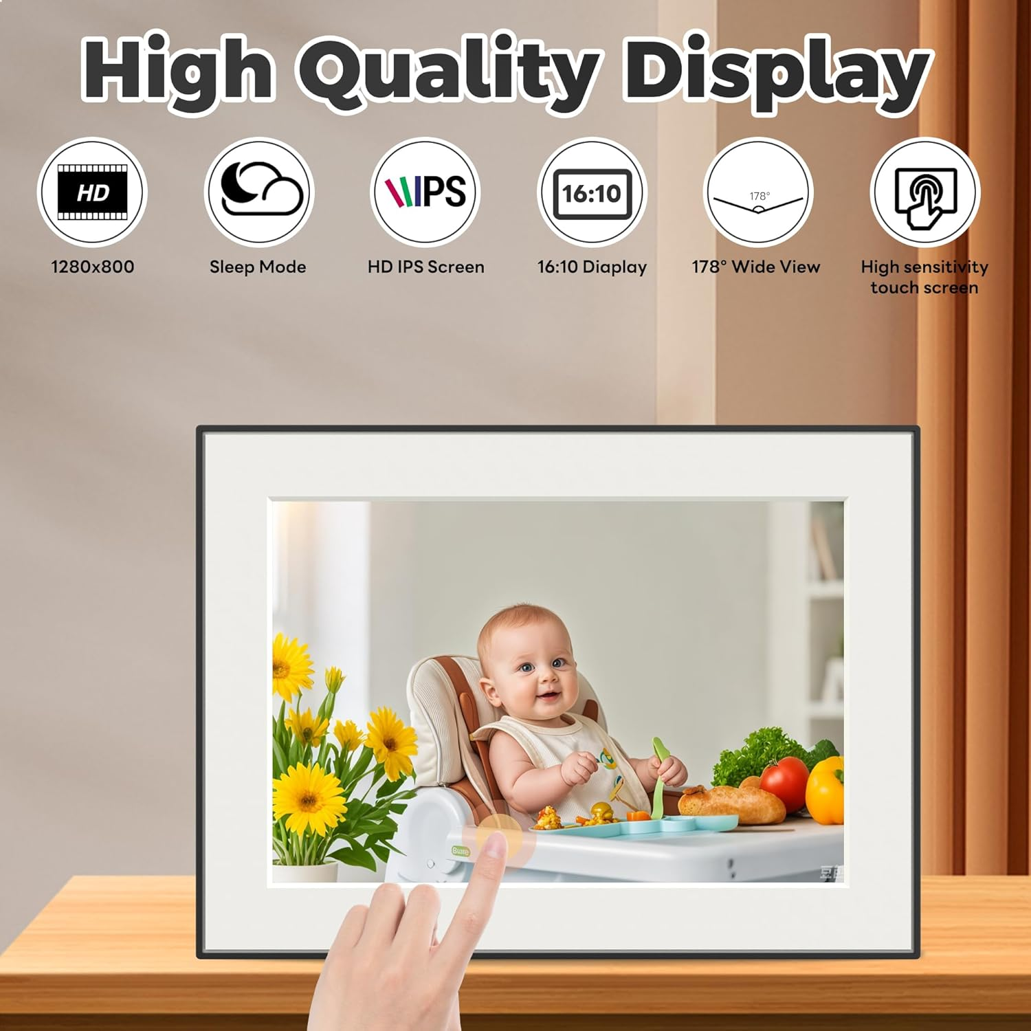 32GB Wifi Digital Photo Frame, 10.1 Inch Frameo Picture Frame,1280X800 HD IPS Touch Screen, Auto-Rotate, Share Photos/Videos Instantly via Frameo App from Anywhere, Wall Mountable. image number 2