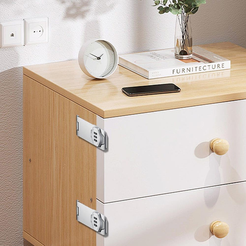 Mechanical Password Combination Rotary Hasp Latch Lock, 10.2 Cm, Keyless Door Security Slide Latch for Doors, Cabinets (Silver) image number 6