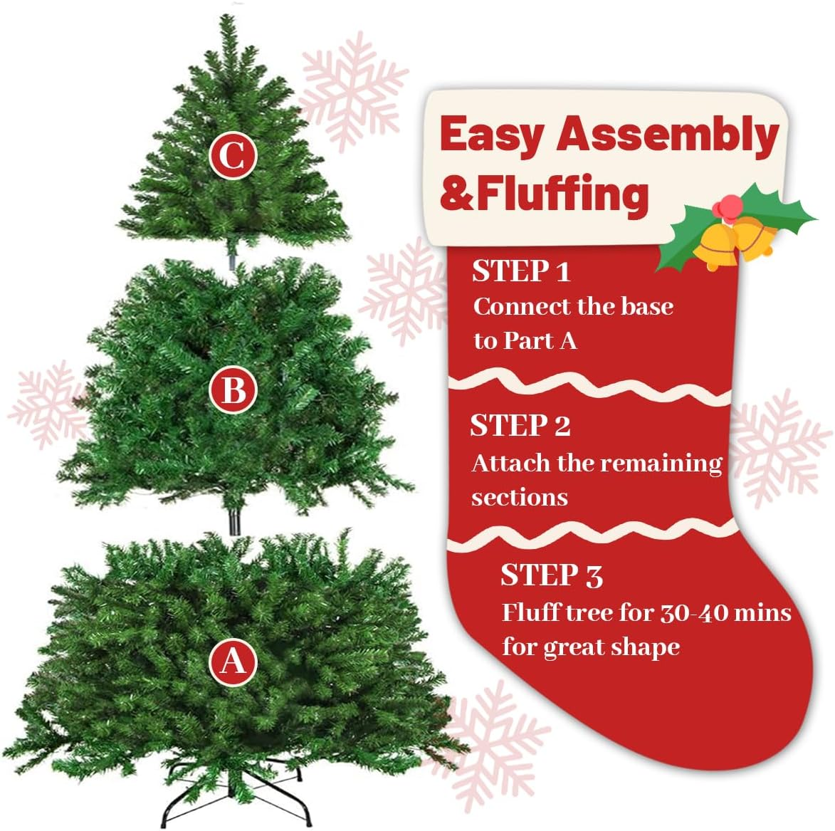 Miss Rui Christmas Tree 2.4M Artificial 1400 Tips Easy Assembly 8FT Fake Xmas Tree for Christmas Decorations Party Gift Home Garden Green image number 1