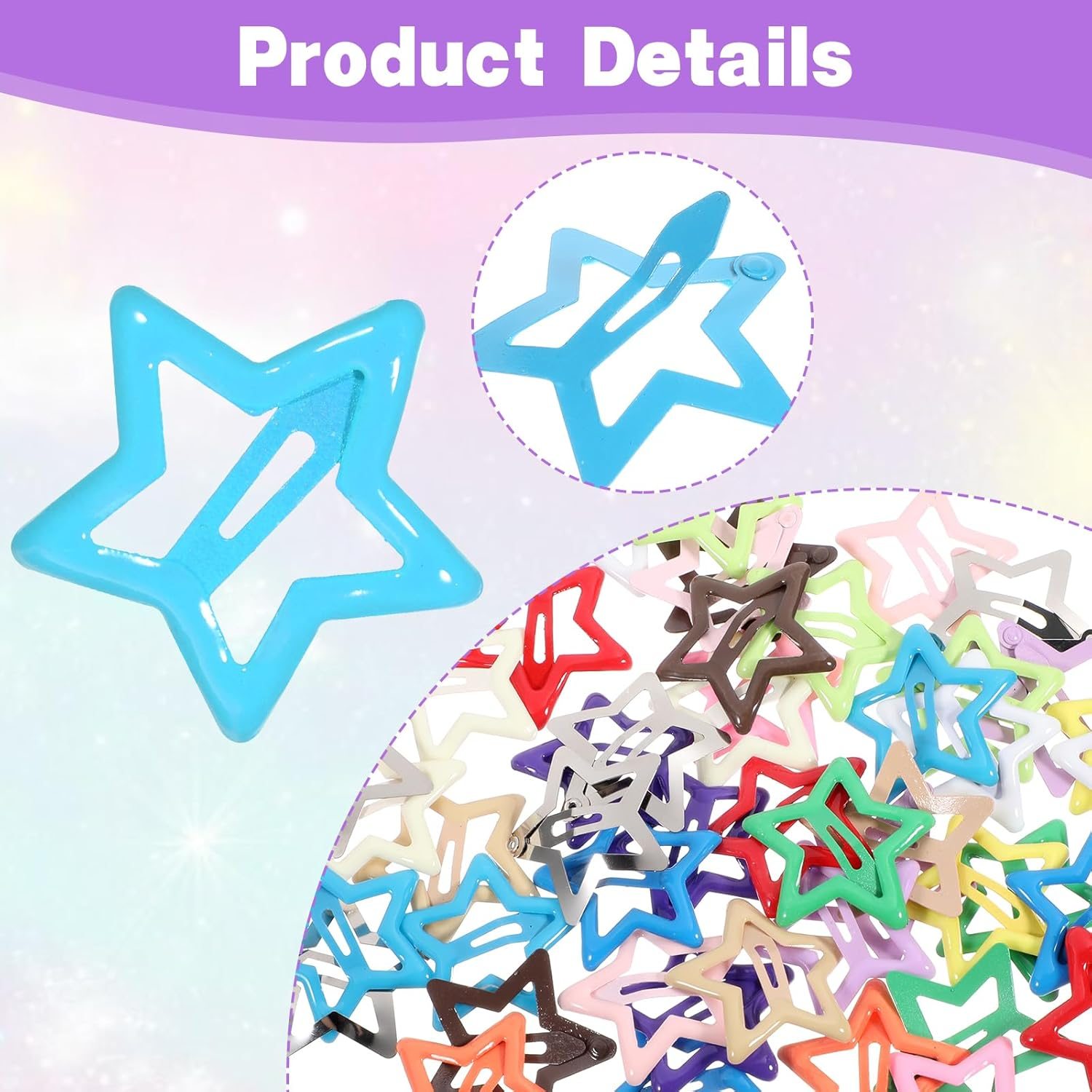 50PCS Star Hair Clips for Girls Non-Slip Colorful Snap Kawaii Hair Clips Hair Barrettes Metal Cute Hairpins Star Hair Accessories for Women Girls image number 6