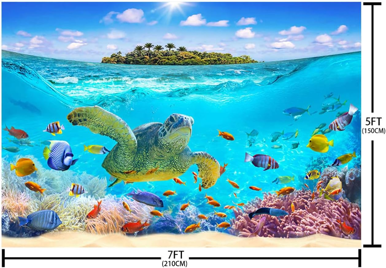 AIBIIN 7X5Ft under the Sea Backdrop Summer Ocean Coral Sky Clouds Seaside Islands Birthday Photography Background Baby Shower Party Decor Portrait Photo Props image number 5