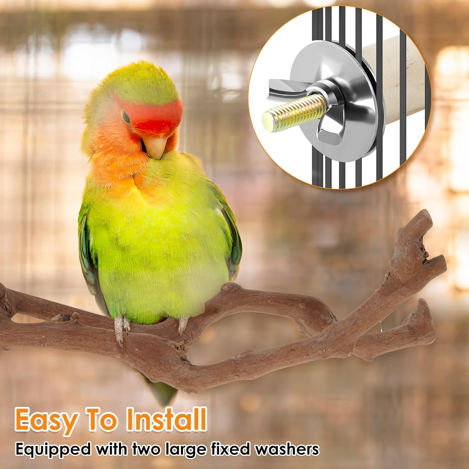 5PCS Bird Perch Stand, Natural Wood Parrot Stand Branch, Multifunctional Parrot Perch Toy Chewing Stick Exercise Training Branches, Practical Bird Cage Accessories for Most Types of Medium Large Birds image number 1