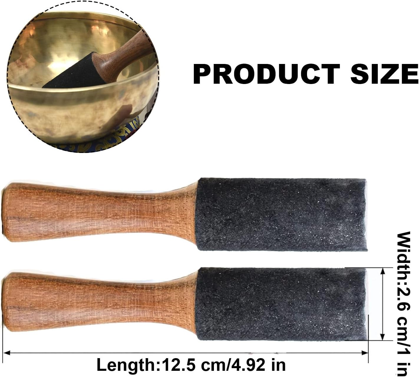 2 Pack Tibetan Singing Bowl Mallet Suede Wooden Striker Leather Wrapped Meditation Mallet Sound Bowl Stick Buddha Musical Instruments for Buddhist Meditation Yoga Chime Relaxation image number 5