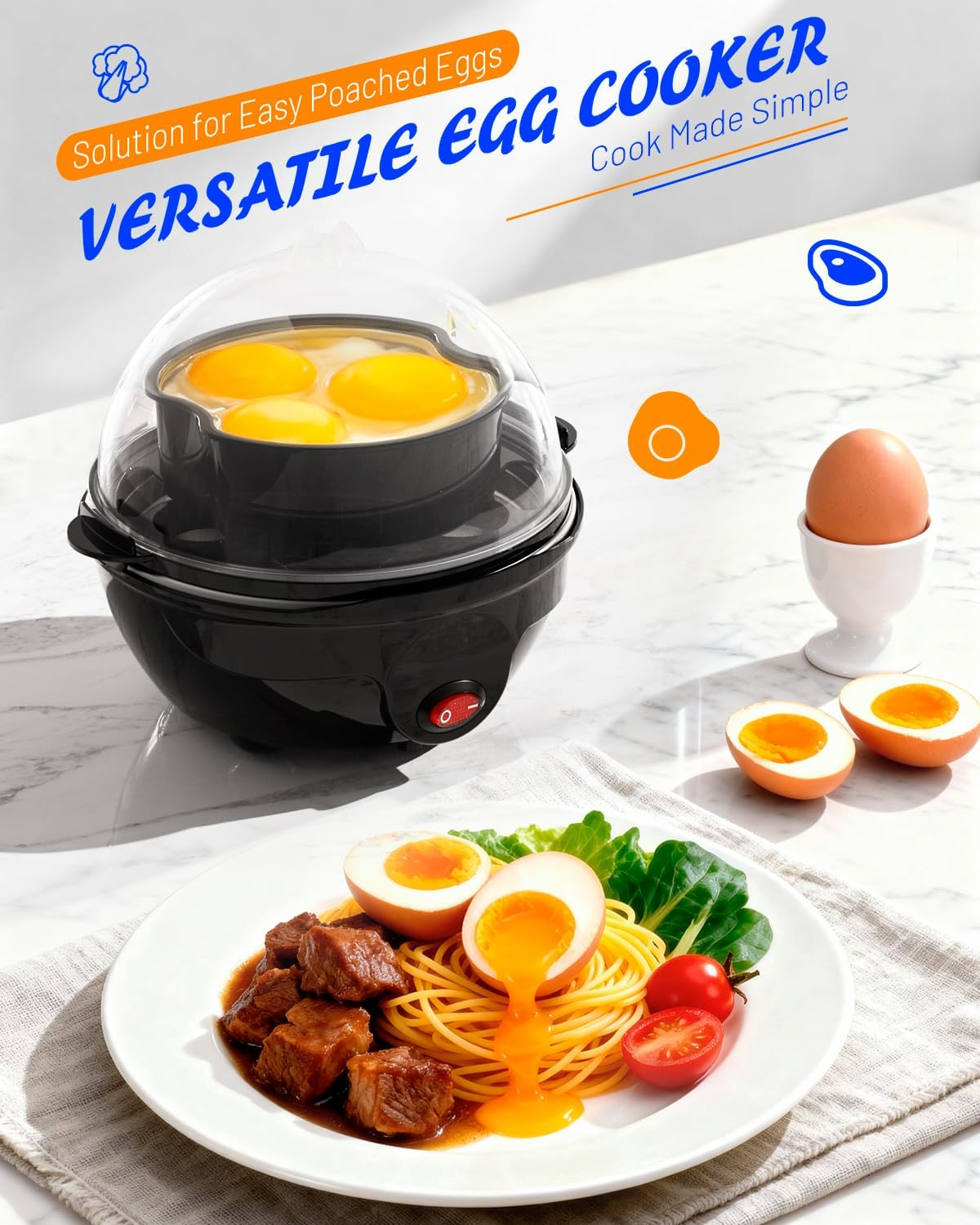 Billord Egg Cooker - Boiler Rapid Electric Egg Steamer, Cooks 7 Eggs Hard Medium Soft Boiled Poacher, One-Button Operation, Quick and Efficient, Foolproof Cooking, Compact and Easy to Clean, BPA Free image number 2