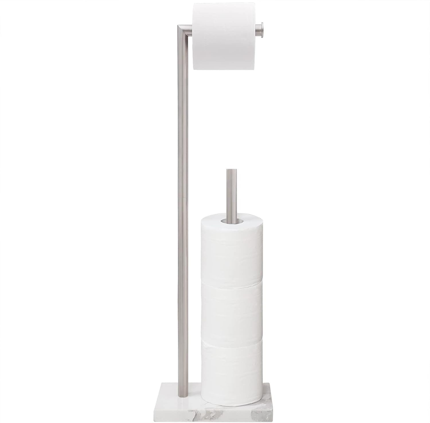 Gzila Free Standing Toilet Paper Holder Stand with Reserve, Heavy Weighted Marble Base Design, Bathroom Stands Tissue Rolls Holder, 304 Stainless Steel Brushed Nickel image number 6